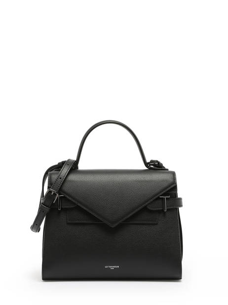 Sac BandouliÃ¨re M Double Rabat Emilie Cuir GrainÃ© Le tanneur Noir emily TEMI1014