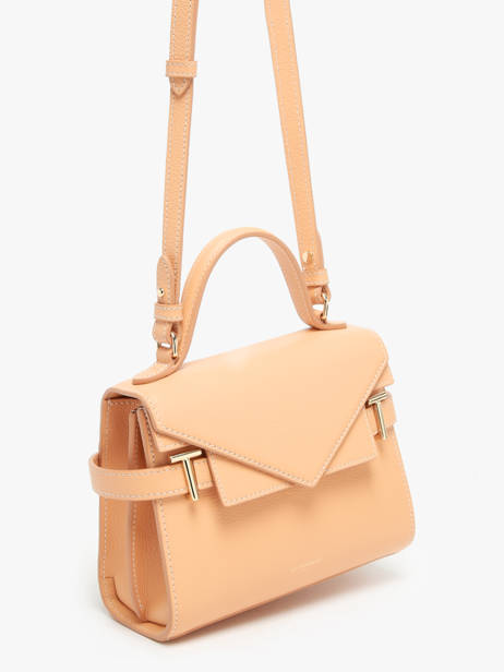 Sac BandouliÃ¨re S Double Rabat Emilie Cuir GrainÃ© Le tanneur Orange emily TEMI1006 vue secondaire 2