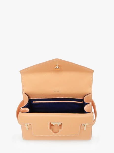 Sac BandouliÃ¨re S Double Rabat Emilie Cuir GrainÃ© Le tanneur Orange emily TEMI1006 vue secondaire 3
